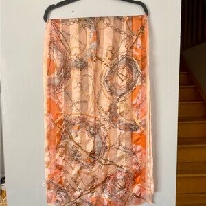 VINTAGE Metrocity 100% Silk Scarf | Orange & Gold Equestrian Heritage Motif